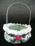 9" NEW FLORAL FLOWERS SCENTED NATURAL WOVEN Green BASKET Container White LACE