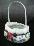 9" NEW FLORAL FLOWERS SCENTED NATURAL WOVEN Green BASKET Container White LACE