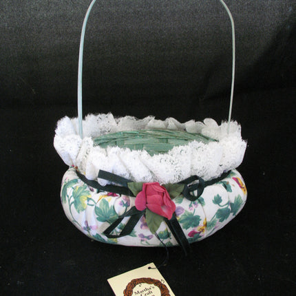 9" NEW FLORAL FLOWERS SCENTED NATURAL WOVEN Green BASKET Container White LACE