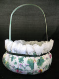 9" NEW FLORAL FLOWERS SCENTED NATURAL WOVEN Green BASKET Container White LACE