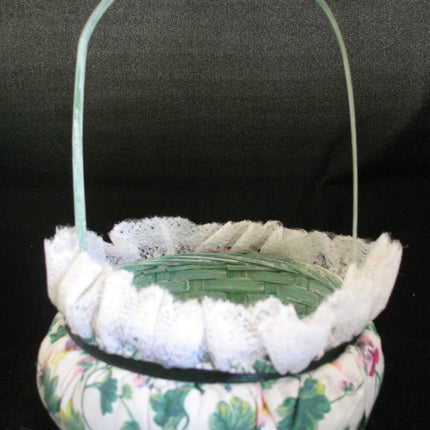 9" NEW FLORAL FLOWERS SCENTED NATURAL WOVEN Green BASKET Container White LACE