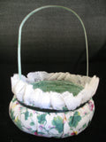 9" NEW FLORAL FLOWERS SCENTED NATURAL WOVEN Green BASKET Container White LACE