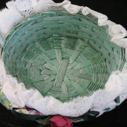 9" NEW FLORAL FLOWERS SCENTED NATURAL WOVEN Green BASKET Container White LACE