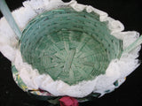 9" NEW FLORAL FLOWERS SCENTED NATURAL WOVEN Green BASKET Container White LACE