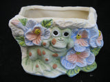 NEW 3D Green FROG FLORAL FLOWERS Painted CERAMIC Trinket Display BOX CONTAINER