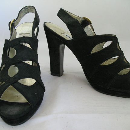 Womens shoes NEW YORK TRANSIT BLACK SLINGBACK SLINGBACKS STRAP STRAPS OPEN TOE TOES High Heels SHOE size 5-1/2 footwear foot wear fashion shoe
