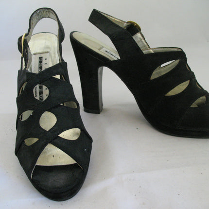 Womens shoes NEW YORK TRANSIT BLACK SLINGBACK SLINGBACKS STRAP STRAPS OPEN TOE TOES High Heels SHOE size 5-1/2 footwear foot wear fashion shoe