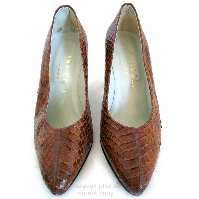 ANTICOLI ROMA MADE In ITALY SNAKE SKIN SNAKESKIN Animal Pattern Leather Womens SHOES size 5 35 Ladies Fashion Footwear