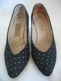 AMALFI MADE ITALY Genuine LEATHER Womens SHOES High Heels Classics Black And White Polka Dots Pattern size 6 C