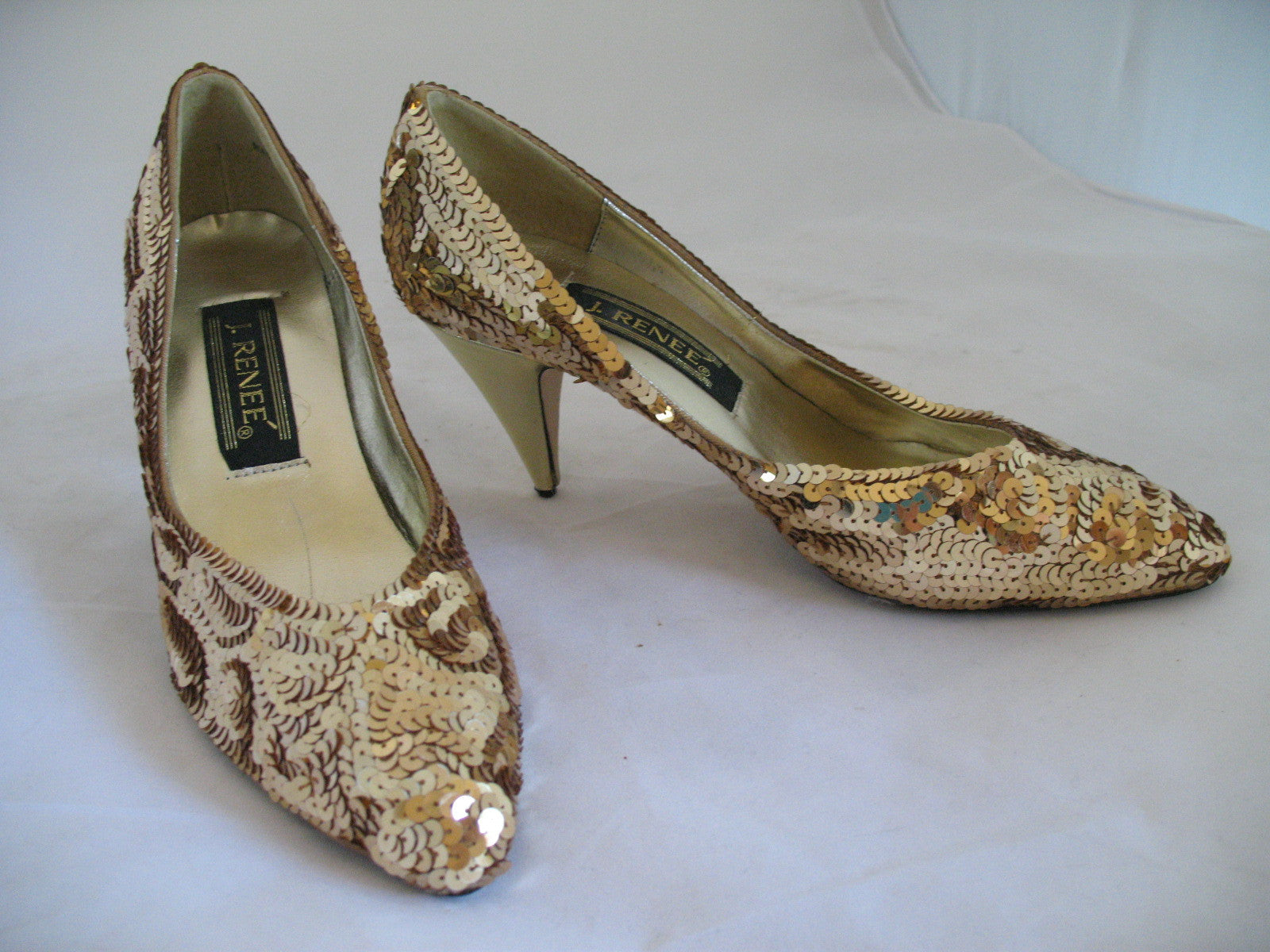 J RENEE Topaz Sparkle Gold Pumps Slingbacks High Heels Shoes Womens Sz 7.5  👠b5