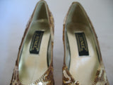 J.RENEE New With Defect Womens Metallic Yellow Gold Sequin Shoes 3in High Heels Sequins Upper Ladies Classics Pumps Size 6M 6 M