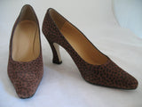 Womens Shoes BROWN ANIMAL PRINT PATTERN Made SPAIN Womens Ladies 3-1/8in HIGH HEELS SHOES size 6 B