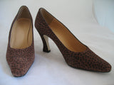 Womens Shoes BROWN ANIMAL PRINT PATTERN Made SPAIN Womens Ladies 3-1/8in HIGH HEELS SHOES size 6 B