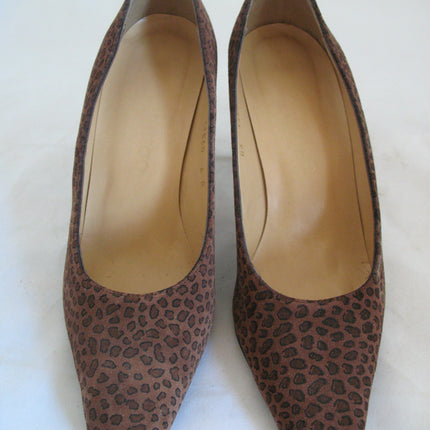 Womens Shoes BROWN ANIMAL PRINT PATTERN Made SPAIN Womens Ladies 3-1/8in HIGH HEELS SHOES size 6 B