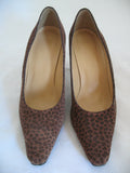 Womens Shoes BROWN ANIMAL PRINT PATTERN Made SPAIN Womens Ladies 3-1/8in HIGH HEELS SHOES size 6 B