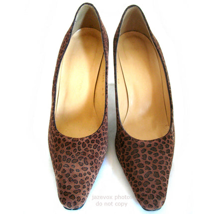 Womens Shoes BROWN ANIMAL PRINT PATTERN Made SPAIN Womens Ladies 3-1/8in HIGH HEELS SHOES size 6 B