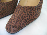 Womens Shoes BROWN ANIMAL PRINT PATTERN Made SPAIN Womens Ladies 3-1/8in HIGH HEELS SHOES size 6 B