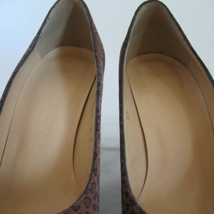 Womens Shoes BROWN ANIMAL PRINT PATTERN Made SPAIN Womens Ladies 3-1/8in HIGH HEELS SHOES size 6 B