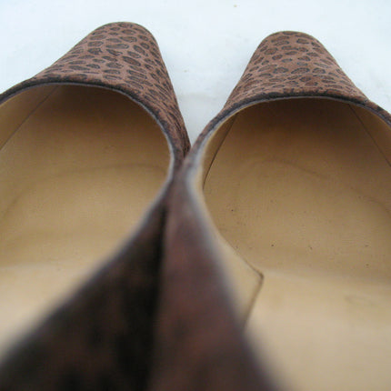 Womens Shoes BROWN ANIMAL PRINT PATTERN Made SPAIN Womens Ladies 3-1/8in HIGH HEELS SHOES size 6 B