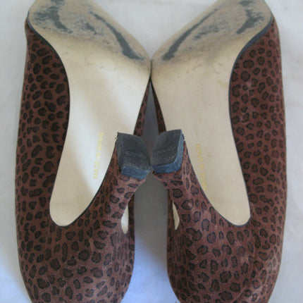 Womens Shoes BROWN ANIMAL PRINT PATTERN Made SPAIN Womens Ladies 3-1/8in HIGH HEELS SHOES size 6 B