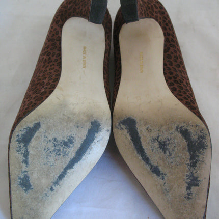 Womens Shoes BROWN ANIMAL PRINT PATTERN Made SPAIN Womens Ladies 3-1/8in HIGH HEELS SHOES size 6 B