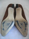 Womens Shoes BROWN ANIMAL PRINT PATTERN Made SPAIN Womens Ladies 3-1/8in HIGH HEELS SHOES size 6 B