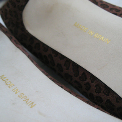 Womens Shoes BROWN ANIMAL PRINT PATTERN Made SPAIN Womens Ladies 3-1/8in HIGH HEELS SHOES size 6 B
