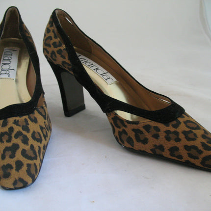 New Vintage 80s 90s Amanda Womens Shoes Block High Heels Leopard Animal Print Size 6 M