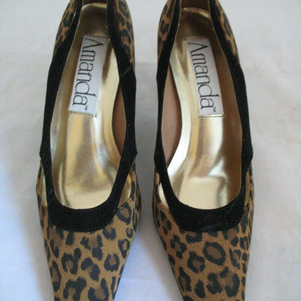 New Vintage 80s 90s Amanda Womens Shoes Block High Heels Leopard Animal Print Size 6 M