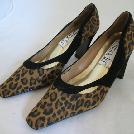 New Vintage 80s 90s Amanda Womens Shoes Block High Heels Leopard Animal Print Size 6 M