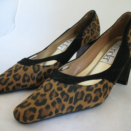 New Vintage 80s 90s Amanda Womens Shoes Block High Heels Leopard Animal Print Size 6 M