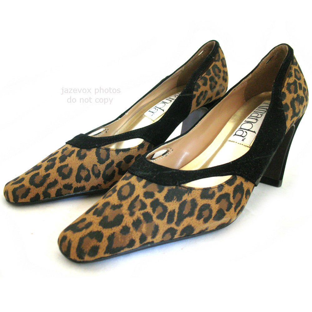 New Vintage 80s 90s Amanda Womens Shoes Block High Heels Leopard Animal Print Size 6 M