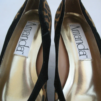 New Vintage 80s 90s Amanda Womens Shoes Block High Heels Leopard Animal Print Size 6 M