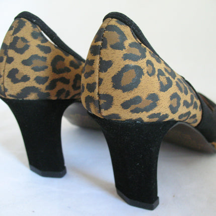 New Vintage 80s 90s Amanda Womens Shoes Block High Heels Leopard Animal Print Size 6 M