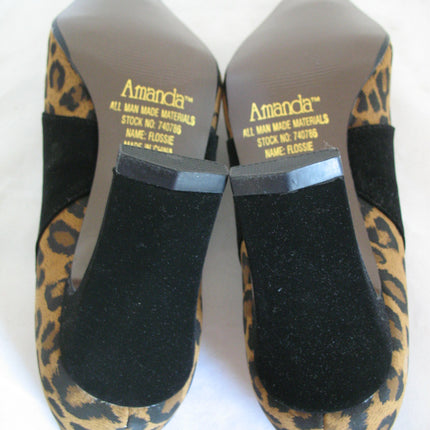 New Vintage 80s 90s Amanda Womens Shoes Block High Heels Leopard Animal Print Size 6 M