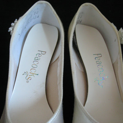 New Vintage Y2K 90s Peacocks Womens Pump Shoes High Heels Made USA Cream White