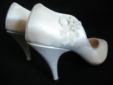 NEW USA MADE SHINY CREAM WHITE Women HIGH HEELS SHOES Sequins Beads sz 5-1/2 B