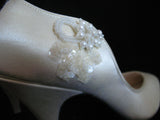 NEW USA MADE SHINY CREAM WHITE Women HIGH HEELS SHOES Sequins Beads sz 5-1/2 B