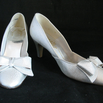 METALLIC SPARKLE SILVER GRAY Women Ladies 3-1/2in HIGH HEELS Womens SHOES size 7-1/2 B