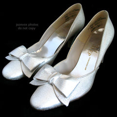 METALLIC SPARKLE SILVER GRAY Women Ladies 3-1/2in HIGH HEELS Womens SHOES size 7-1/2 B