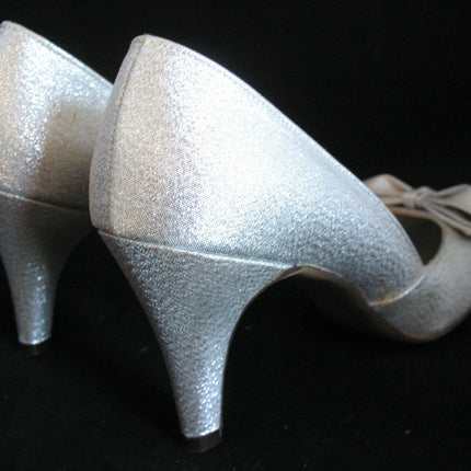 METALLIC SPARKLE SILVER GRAY Women Ladies 3-1/2in HIGH HEELS Womens SHOES size 7-1/2 B