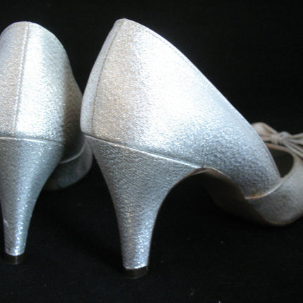 METALLIC SPARKLE SILVER GRAY Women Ladies 3-1/2in HIGH HEELS Womens SHOES size 7-1/2 B