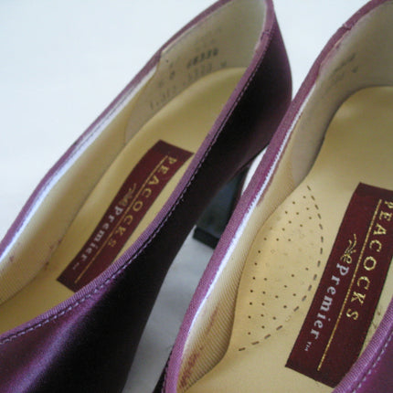 New Vintage Y2K 90s Peacocks Womens Pump Shoes High Heels Made USA Satin Purple