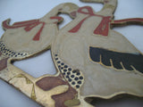 VINTAGE Old BRASS METAL Enamel DUCK GOOSE GEESE DUCKLING Wall Hanging Hook Hang
