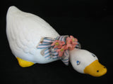 VINTAGE WHITE Yellow Ceramic Plaster DUCK GOOSE GEESE Animal FIGURINE Home Decor