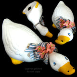 VINTAGE WHITE Yellow Ceramic Plaster DUCK GOOSE GEESE Animal FIGURINE Home Decor