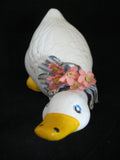 VINTAGE WHITE Yellow Ceramic Plaster DUCK GOOSE GEESE Animal FIGURINE Home Decor