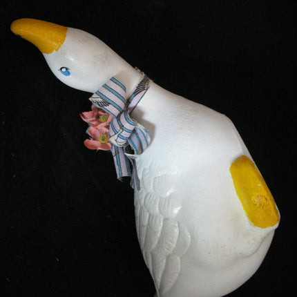 VINTAGE WHITE Yellow Ceramic Plaster DUCK GOOSE GEESE Animal FIGURINE Home Decor
