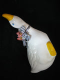 VINTAGE WHITE Yellow Ceramic Plaster DUCK GOOSE GEESE Animal FIGURINE Home Decor
