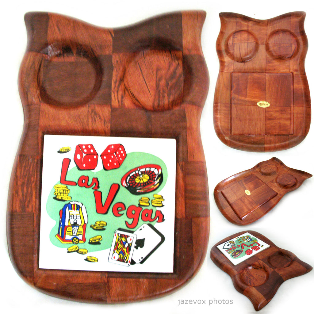 Wood Wooden OWL DISPLAY TRAY Salt Pepper Sugar Cream TILE COASTER Kitchen Decors